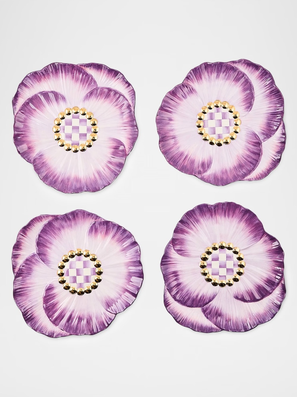 MacKenzie-Childs Pansy Party Ceramic Dessert Plates, Set of 4